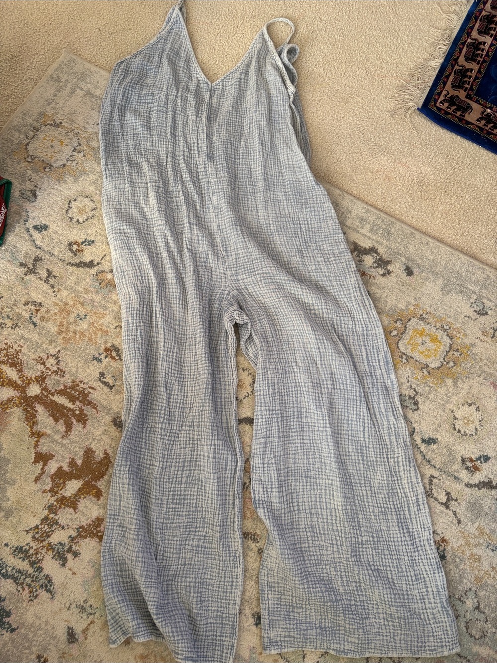 Light Blue Cotton Gauze Wide-Leg Womens Pants Suit